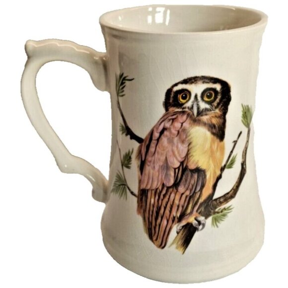 Vintage Owl Porcelain Beer Stein Mug Trecadie Ceramics Canada - Picture 3 of 8
